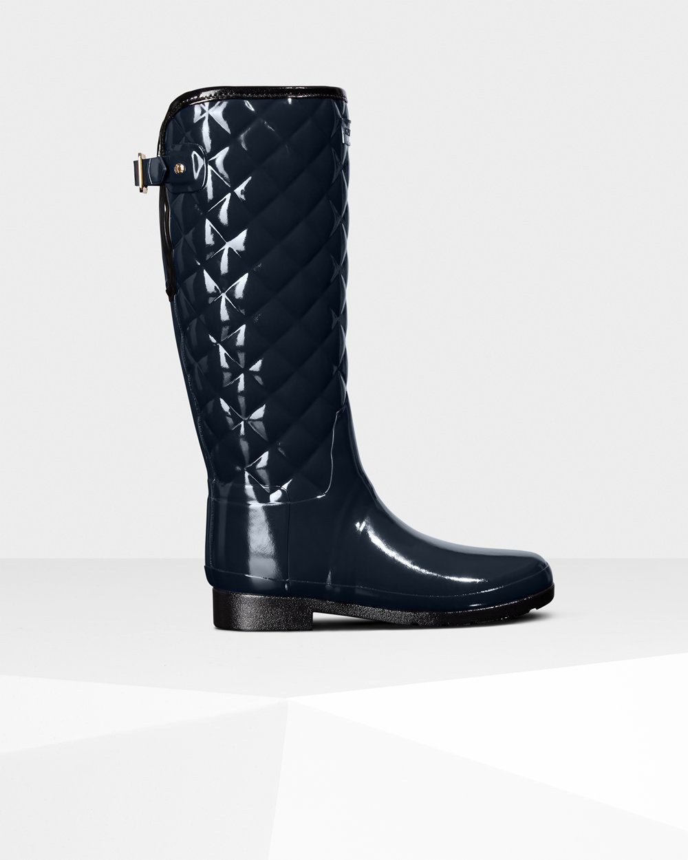 Womens Hunter Refined Adjustable Quilted Gloss - Tall Rain Boots Navy - 0136-TRCLW